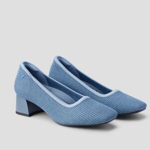 Vivaia Blue Square Toe Chunky Heels